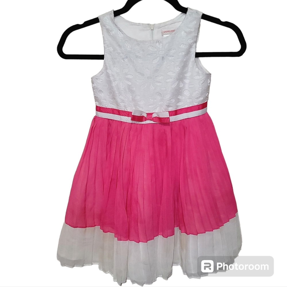 Youngland Girl Sz 6 Lined Sleeveless Pleated Dress Tulle Underskirt Belted Lace